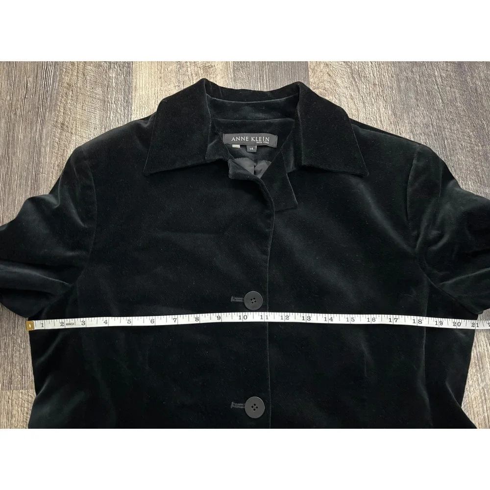 Anne Klein New York Black Velvet Blazer Jacket Women 14 Stretch Button Front New